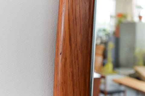 Vintage Long Teak Float Mounted Mirror