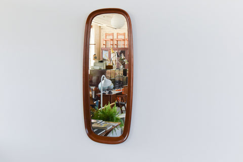 Vintage Long Danish Teak Mirror with Curved Frame