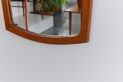 Vintage Long Teak Mirror with Curved Frame