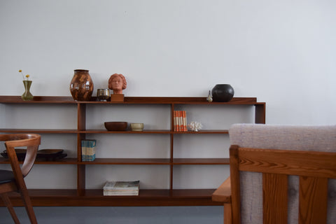 Vintage Long Teak Open Bookcase