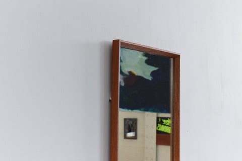 Vintage Long Thin Teak Framed Wall Mirror