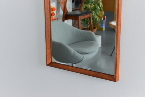 Vintage Long Thing Teak Framed Wall Mirror