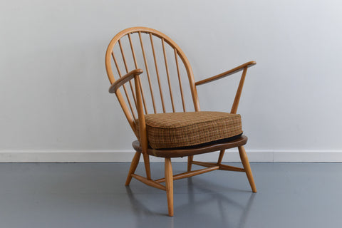 Vintage Low Ercol Windsor Back Tub Chair Model No. 305 with Original Wool Fabric