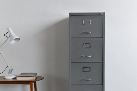 Vintage Grey Metal Filing Cabinet
