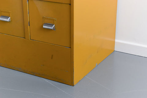 Vintage Mustard 10 Drawer Metal Filing Cabinet