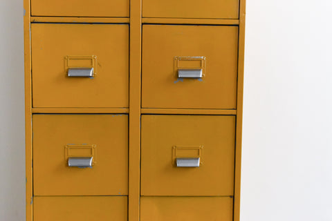 Vintage Mustard 10 Drawer Metal Filing Cabinet