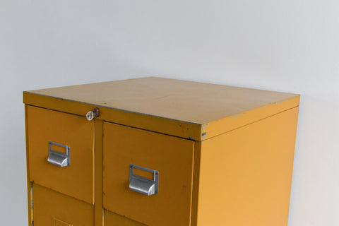 Vintage Mustard 10 Drawer Metal Filing Cabinet