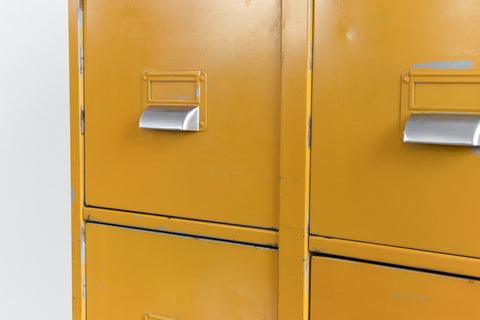 Vintage Mustard 10 Drawer Metal Filing Cabinet