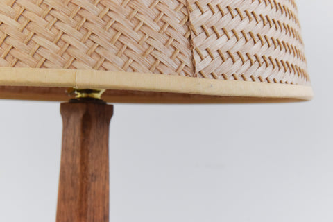 Vintage Oak Table Lamp with Rattan Shade