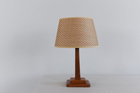 Vintage Oak Table Lamp with Rattan Shade