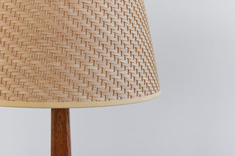 Vintage Oak Table Lamp with Rattan Shade