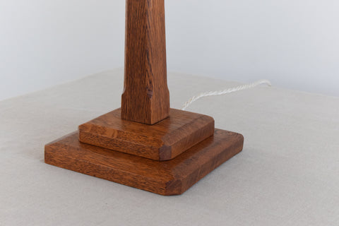 Vintage Oak Table Lamp with Rattan Shade
