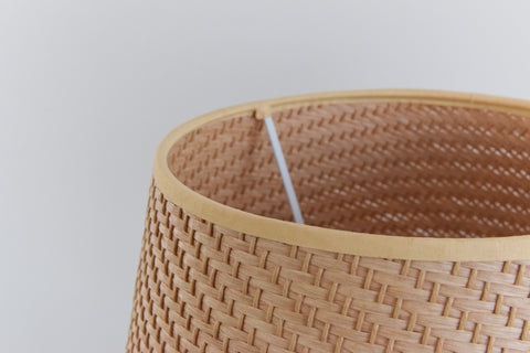 Vintage Oak Table Lamp with Rattan Shade