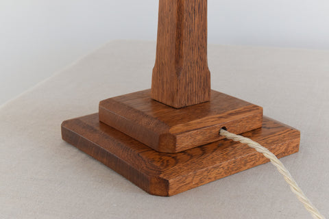 Vintage Oak Table Lamp with Rattan Shade