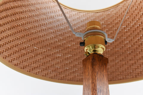 Vintage Oak Table Lamp with Rattan Shade