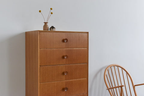 Vintage Oak Tallboy Chest of Drawers by Meredew