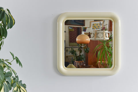 Vintage 1970s Cream Plastic Framed Square Crayon Mirror by Habitat