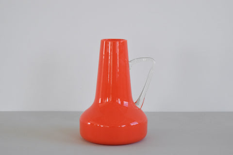 Vintage Orange Glass Vase with Handle