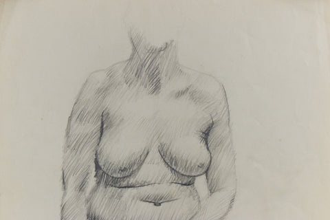 Vintage Original 1950s Pencil Female Nude Life Drawing by Artist Robert Arthur Bramwell