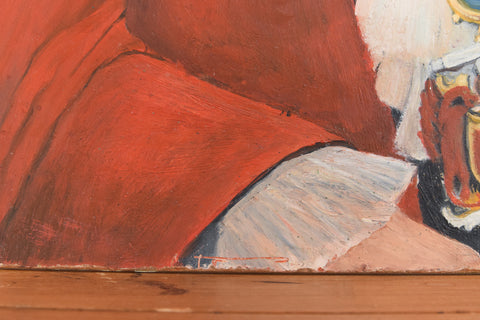 Vintage Original 1960s Oil on Board Portrait Painting of a Lady in Robes by Cynthia Oliver