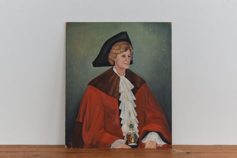 Vintage Original 1960s Oil on Board Portrait Painting of a Lady in Robes by Cynthia Oliver