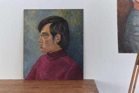 Vintage Original 1960s Oil on Board Portrait Painting of a Young Male by Cynthia Oliver