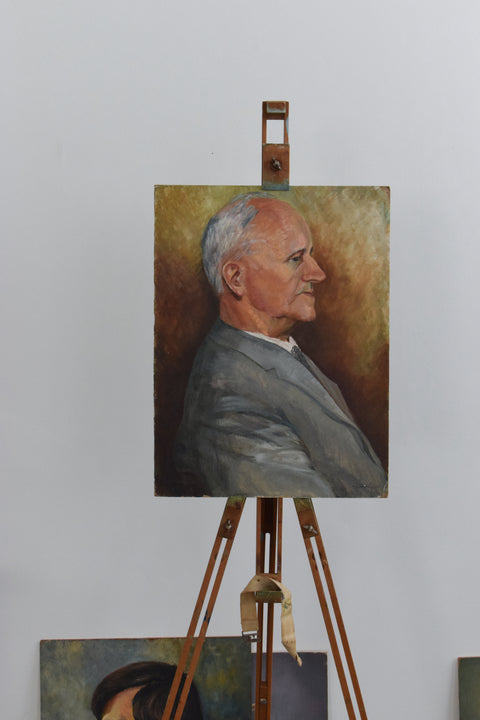 Vintage Original 1960s Oil on Board Portrait Painting of an Older Male by Cynthia Oliver