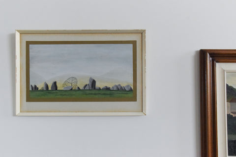Vintage Original Acrylic on Paper Framed Painting of Castlerigg Stone Circle, Keswick