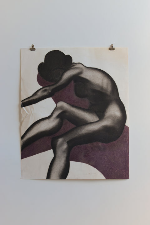 Vintage Original Female Nude Charcoal Drawing by Artist Robert Arthur Bramwell