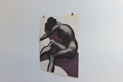 Vintage Original Female Nude Charcoal Drawing by Artist Robert Arthur Bramwell