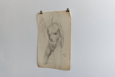 Vintage Original Female Nude Charcoal Drawing by Artist Robert Arthur Bramwell