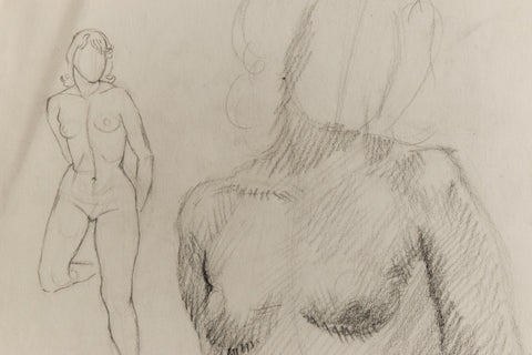 Vintage Original Female Nude Charcoal Drawing by Artist Robert Arthur Bramwell