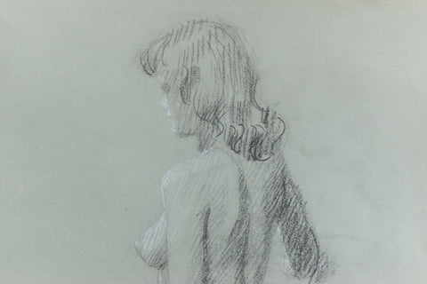 Vintage Original Female Nude Charcoal Drawing by Artist Robert Arthur Bramwell