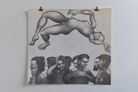 Vintage Original Figurative Pencil Drawing by Artist Robert Arthur Bramwell