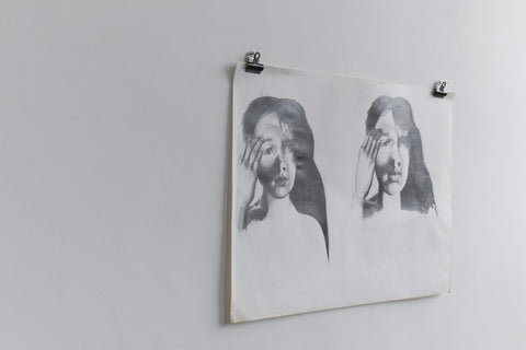 Vintage Original Figurative Pencil Drawing of Two Female Heads by Artist Robert Arthur Bramwell