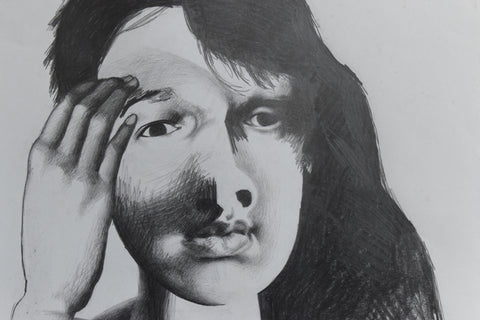 Vintage Original Figurative Pencil Drawing of Two Female Heads by Artist Robert Arthur Bramwell