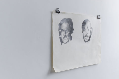 Vintage Original Figurative Pencil Drawing of Two Male Heads by Artist Robert Arthur Bramwell