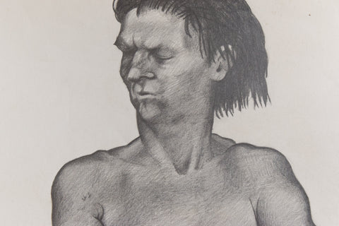 Vintage Original Male Nude Pencil Drawing by Artist Robert Arthur Bramwell