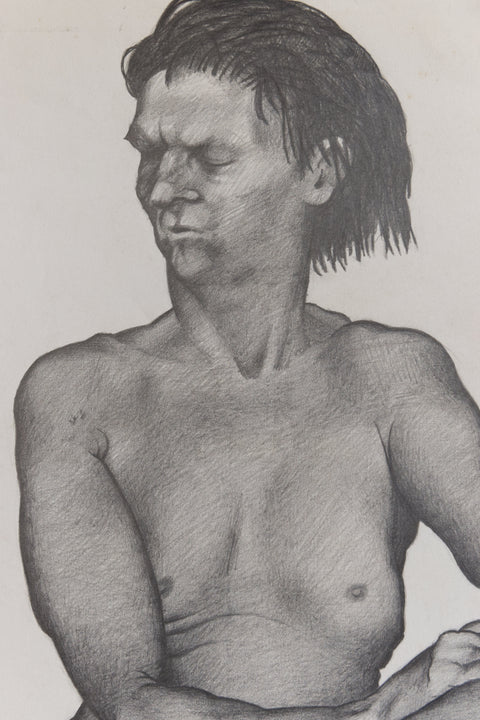 Vintage Original Male Nude Pencil Drawing by Artist Robert Arthur Bramwell