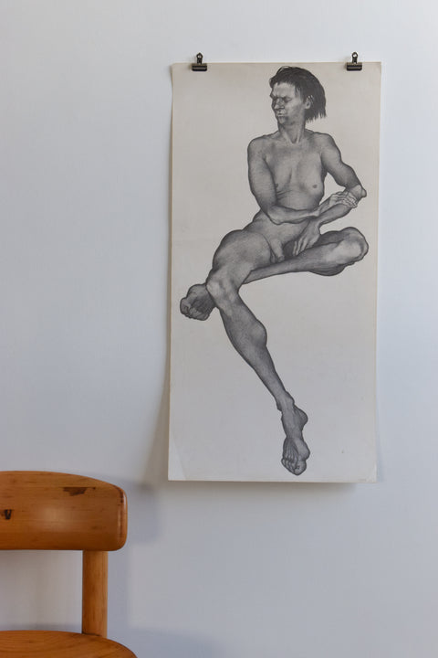 Vintage Original Male Nude Pencil Drawing by Artist Robert Arthur Bramwell