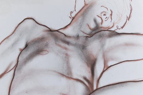 Vintage Minimal Original Pastel Male Nude Life Drawing by Artist Robert Arthur Bramwell