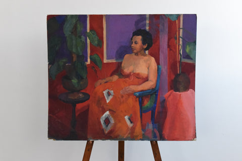 Vintage Original Painting of a Seated Female