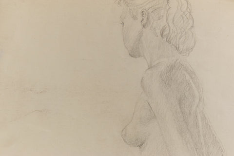 Vintage Original Seated Nude Female Pencil Drawing by Artist Robert Arthur Bramwell