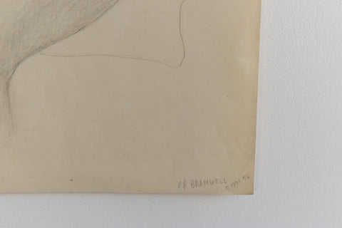 Vintage Original Seated Nude Female Pencil Drawing by Artist Robert Arthur Bramwell
