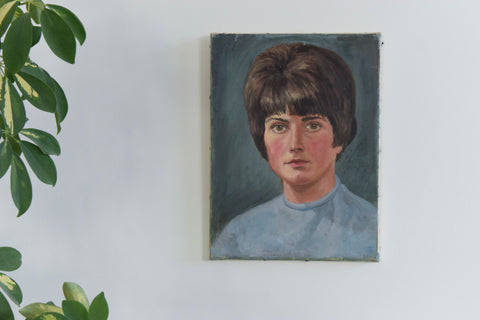 Vintage Original Small 1960s Oil on Canvas Female Portrait Painting