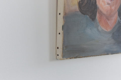 Vintage Original Small 1960s Oil on Canvas Female Portrait Painting