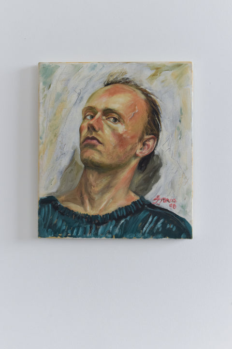 Vintage Original Small 1990s Oil on Canvas Portrait Painting
