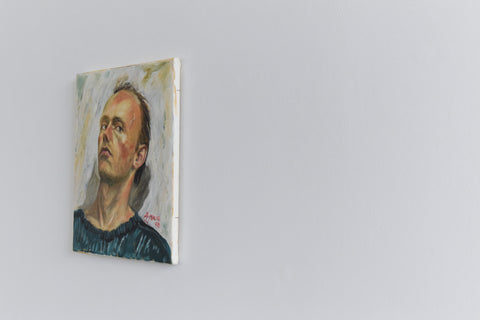 Vintage Original Small 1990s Oil on Canvas Portrait Painting