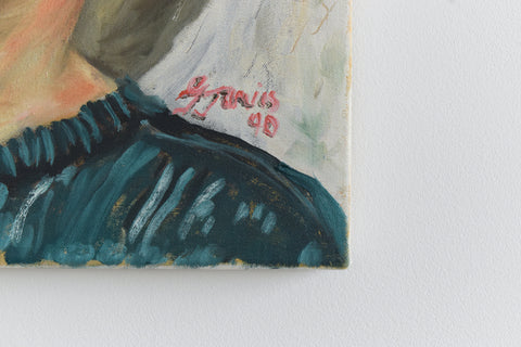 Vintage Original Small 1990s Oil on Canvas Portrait Painting