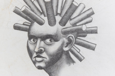Vintage Small Original Figurative Portrait Pencil Drawing by Artist Robert Arthur Bramwell